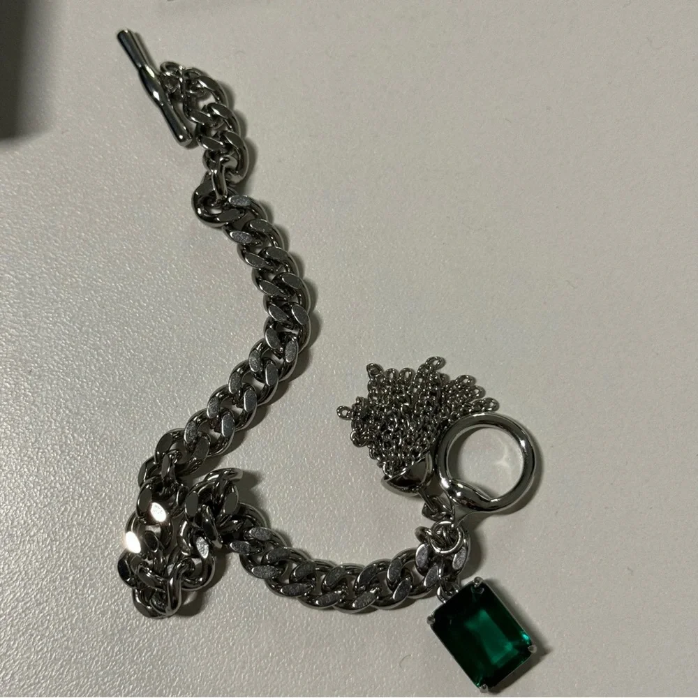 RL ralph Lauren necklace and bracelet green gem silver - Picture 3 of 10